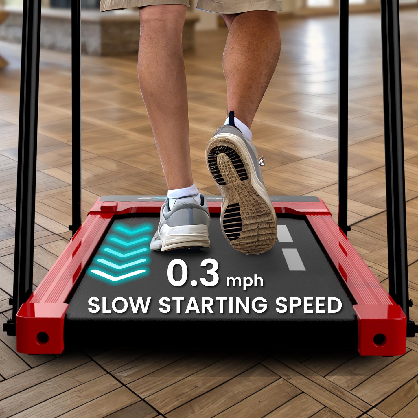 Senior Fitness Treadmill, 400 lb Capacity, Safe Design with Full-Length Rails, Low Step-Up Height, 0.3–4 MPH Motorized Walking Treadmill for Elderly, Recovery & Home Exercise