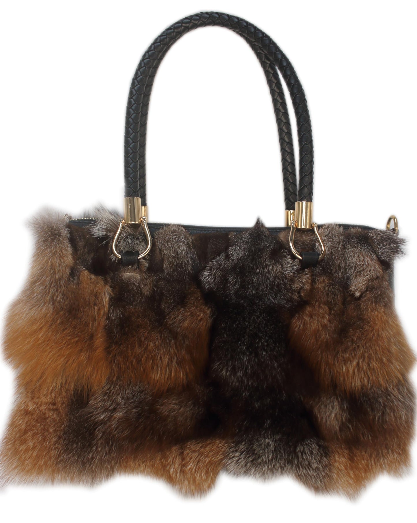 Fosrion Luxury Real Fox Fur Handbag For Women Ladies Furry Shoulder Bag (Fire)
