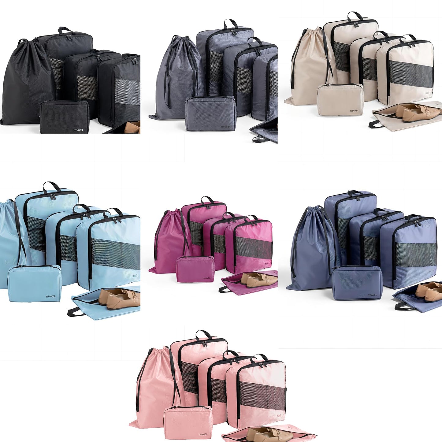 Baraida 6 Set Compression Packing Cubes for Suitcases, Space-Saving Packing Cubes for Travel, Durable Suitcase Organizer Bags Set for Travel Essentials, Double Zipper Compression Packing Cubes,Black