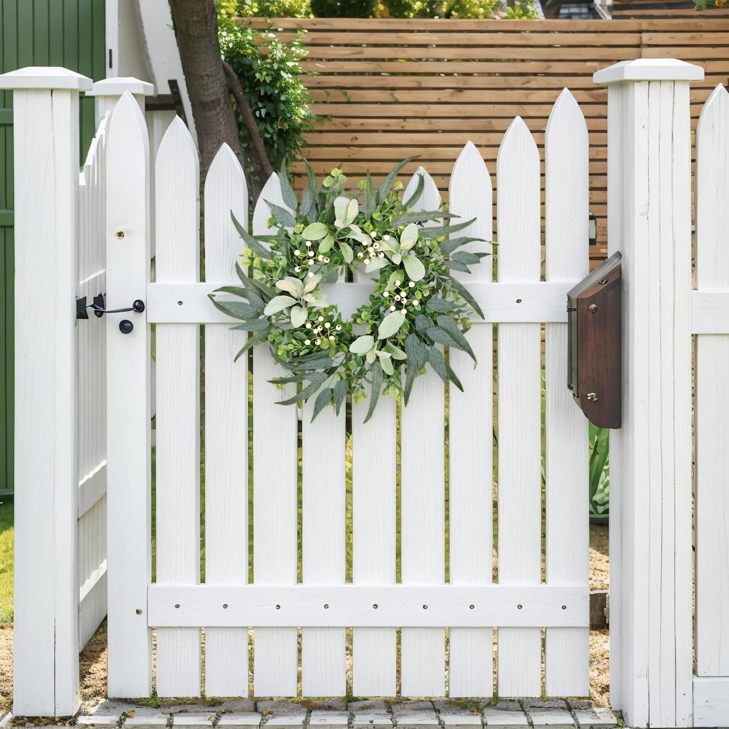 22" Eucalyptus Welcome Sign for Front Door Wreath Artgar Large Outdoor Wreaths for Windows Fireplace Home Wall Farmhouse Porch Decor,White Berries,Spring Summer All Seasons Green