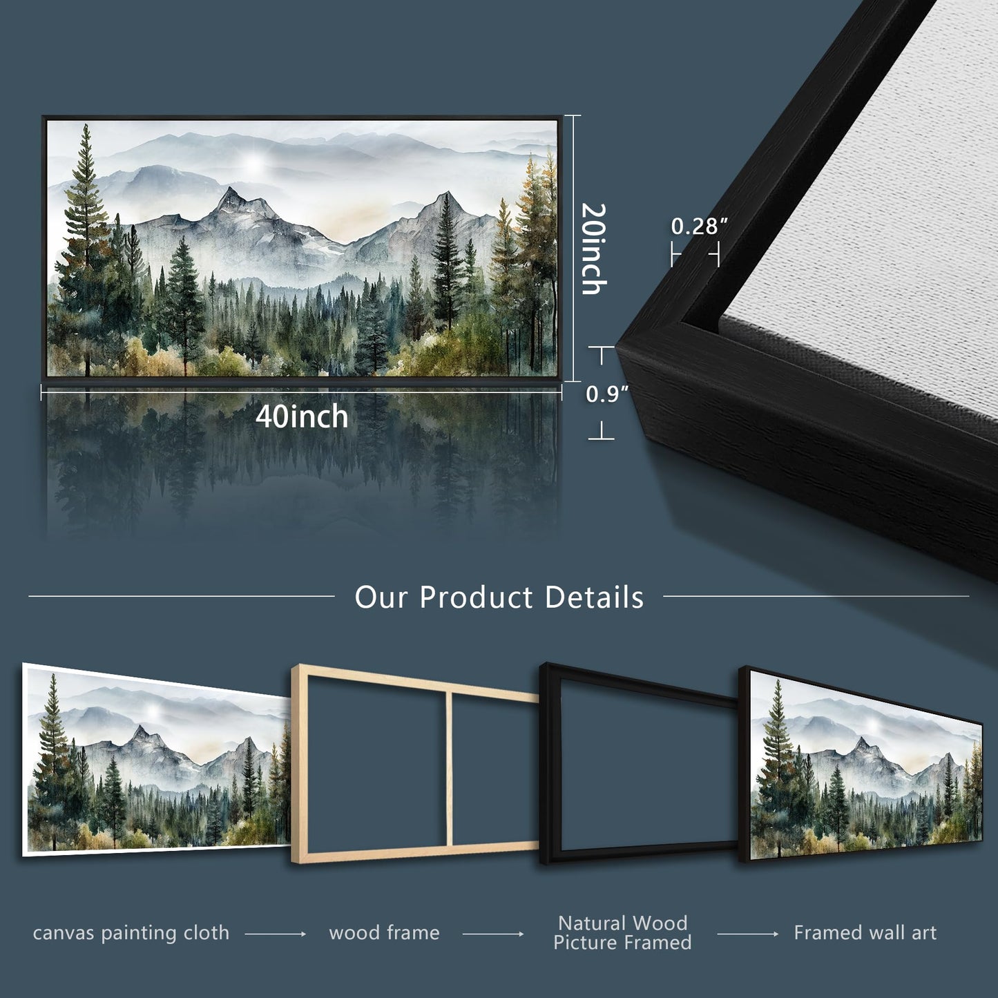 Wapluam Abstract Mountain Landscape Wall Painting Black Framed Canvas Wall Art For Living Room Bedroom Large Wall Decor Modern Home Decor Office Wall Decorations Pictures Ready To Hang ArtWorks