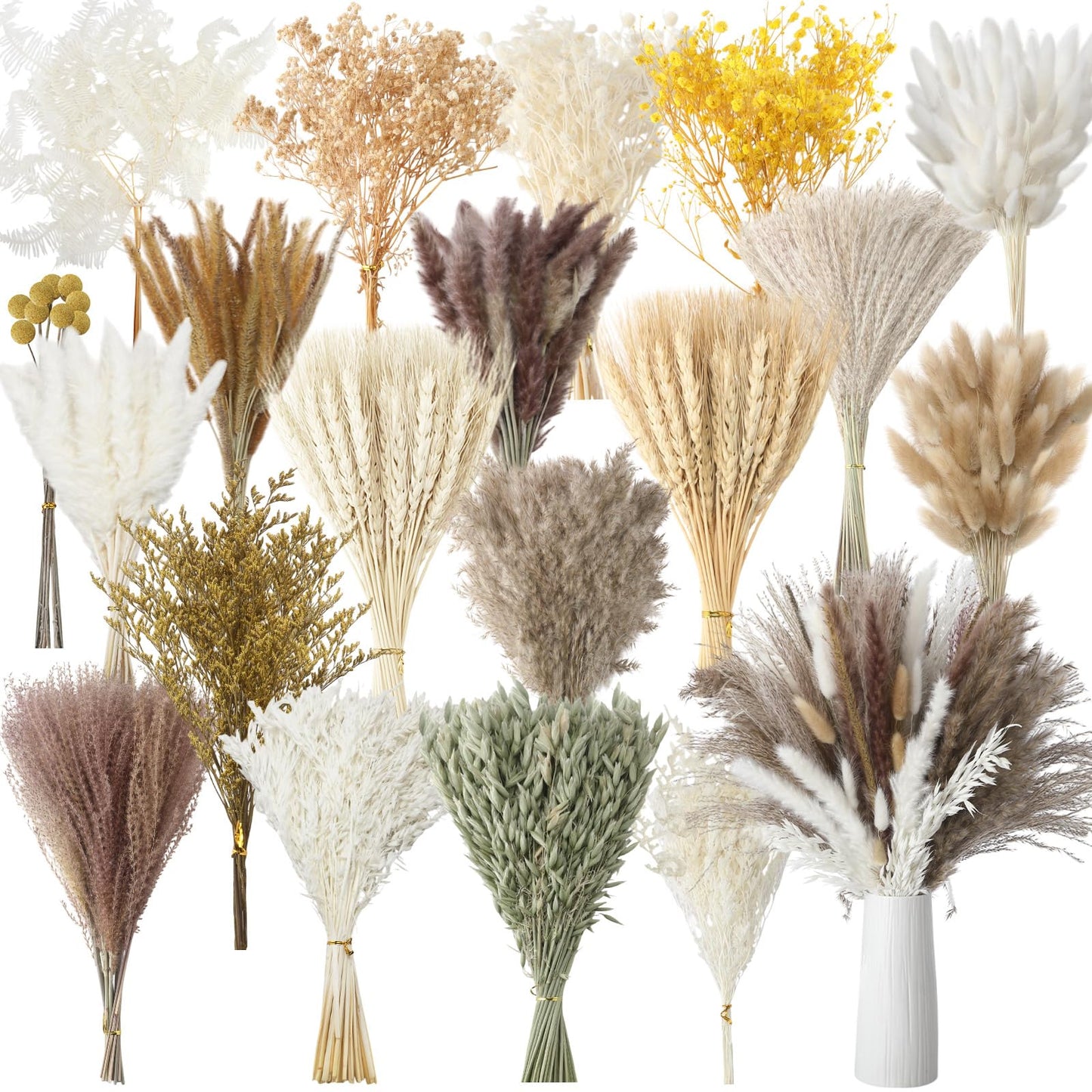 Nuanchu 703 Pcs Dried Pampas Grass Decor Boho Flower Bouquet Bulk with Bunny Tails, Reed Grass for Wedding Home Table Rustic Farmhouse Party Office(Retro Style)
