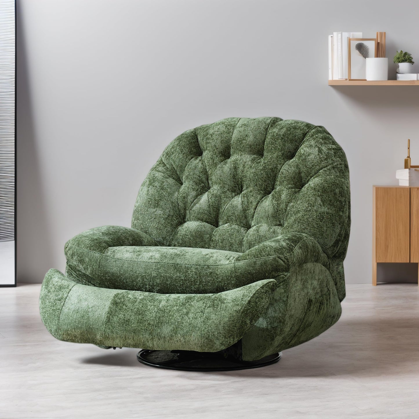 Immulize Oversized Swivel Rocker Recliner Chair with Phone Holder,Swivel Rocking Sofa,Large Recliner Glider Chair for Living Room,Bedroom,Chenille Fabric,Green