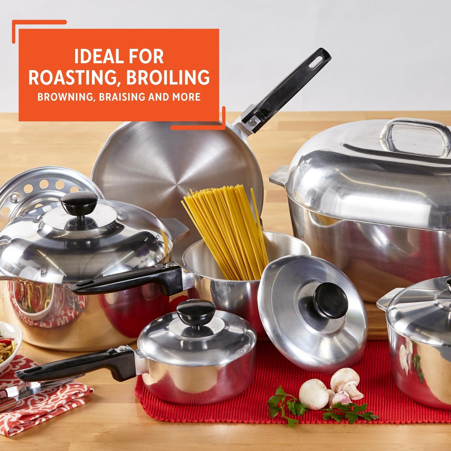 IMUSA USA Heavy Duty 13-Piece Cast Aluminum Cajun Cookware Set, Silver