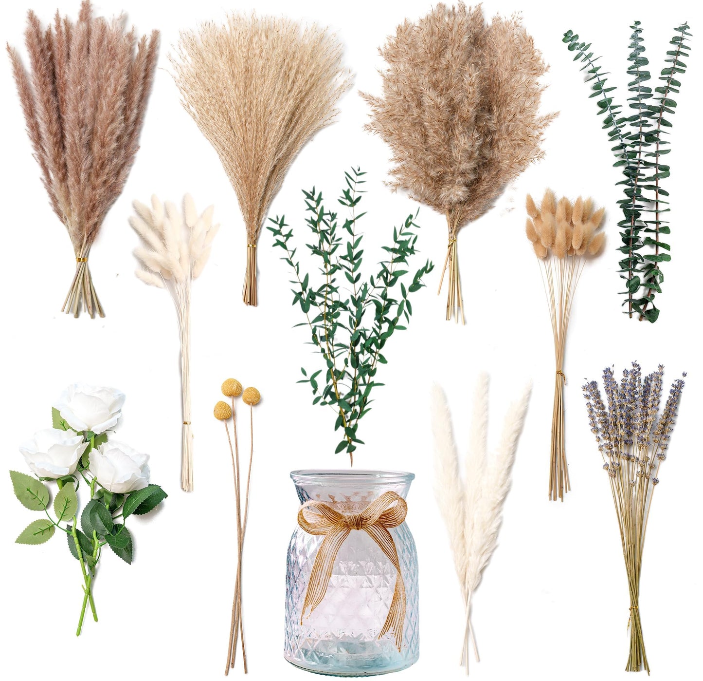 Faux Flower Arrangement with Vase, Center Pieces Decoration for Table, Pampas Grass Floral Décor, Thanksgiving & Christmas Coffee Table Decorations, Artificial Flowers in Vase, Centro de Mesa