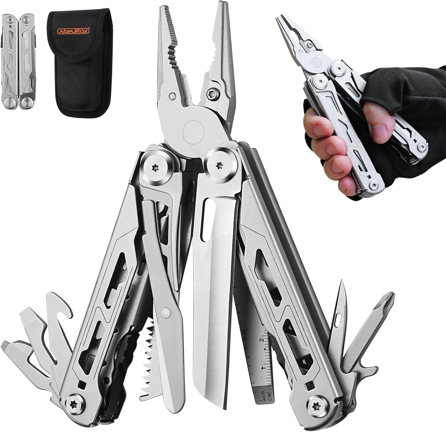 17-In-1 Multitool Pliers, Heavy Duty Multi Tool with Self-Locking Design Sheath, for EDC Survival Camping Hiking, Stocking Stuffers for Men Women