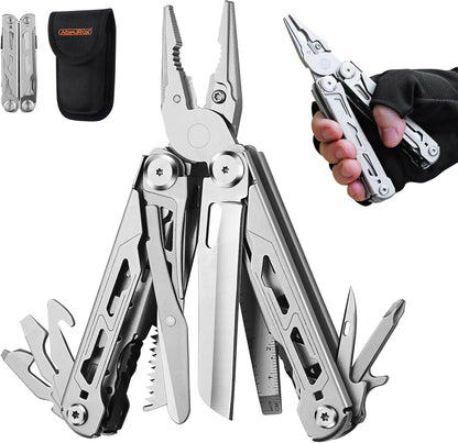 17-In-1 Multitool Pliers, Heavy Duty Multi Tool with Self-Locking Design Sheath, for EDC Survival Camping Hiking, Stocking Stuffers for Men Women