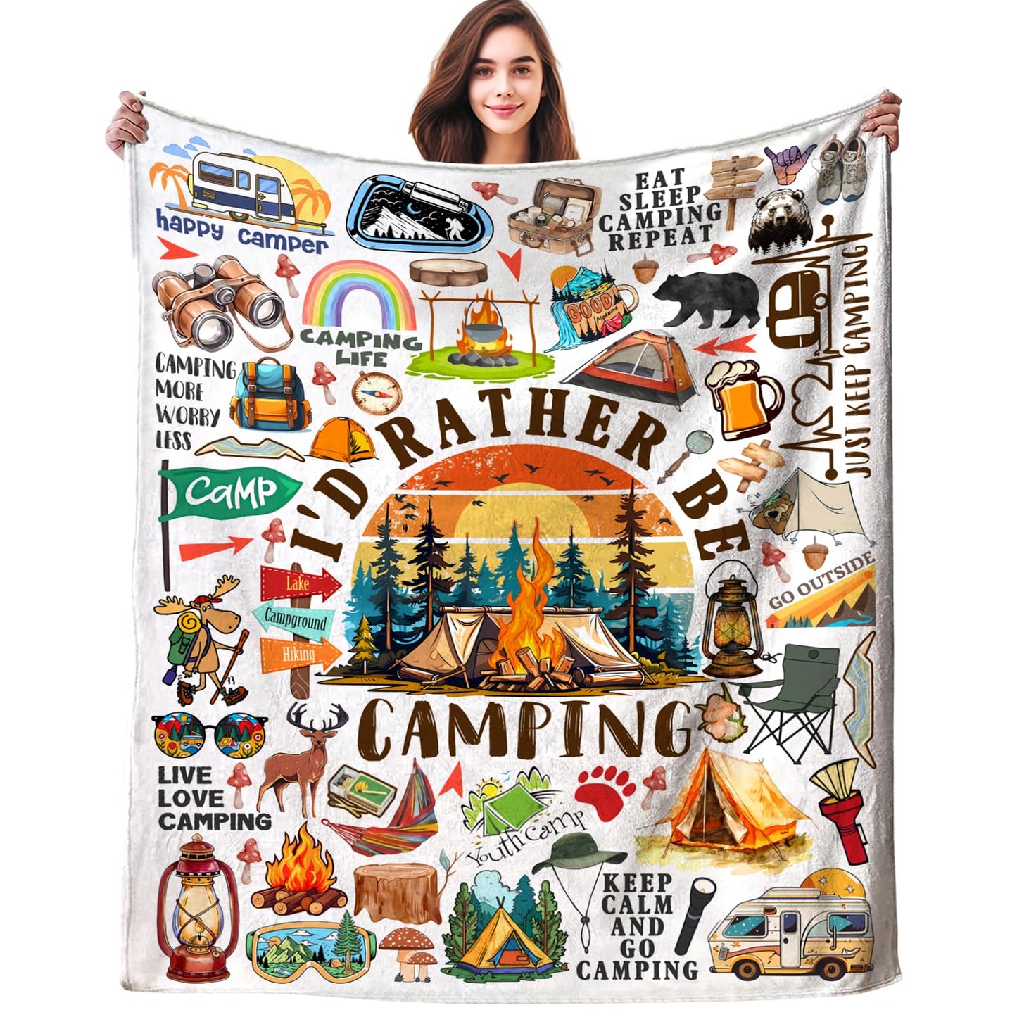 Camping Blanket Gifts for Men Women Stuff Plush Camper Blankets and Throws Camping Essentials Camping Gifts for Men Women Boys Teens Camping Lovers Birthday Party Decorations Hiking Fishing 50"X40"