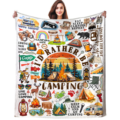 Camping Blanket Gifts for Men Women Stuff Plush Camper Blankets and Throws Camping Essentials Camping Gifts for Men Women Boys Teens Camping Lovers Birthday Party Decorations Hiking Fishing 50"X40"