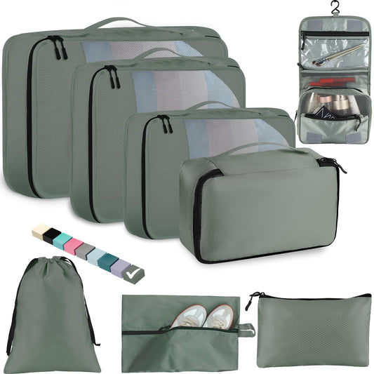 8 Set Packing Cubes for Travel Women Men Kids, Mesh Suitcase Organizer Bags Set for Luggage, 4 Sizes Extra Large, Large, Medium, Small, Travel Camping Essentials Accessories, Lake Blue