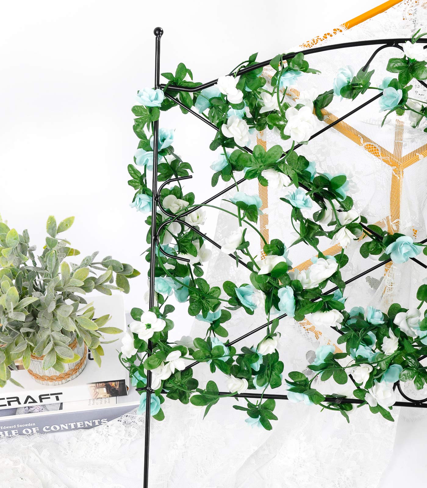 Miracliy 8Pcs 66FT Blue Flower Garland, Artificial Rose Floral Vines Fake Hanging Spring Flower Garland for Wall Backdrop Wedding Arch Tea Party Door Mantle Decoration