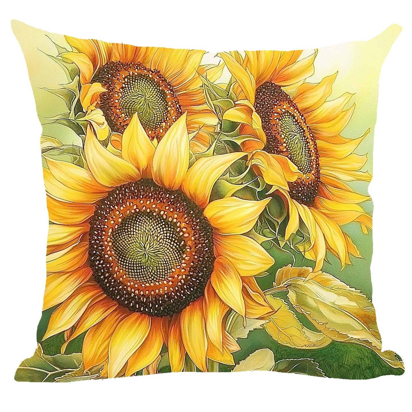 Ramirar Ink Painting Watercolor Yellow Brown Sunflowers Flowers Summer Decorative Throw Pillow Cover Case Home Living Room Bed Sofa Car Cotton Linen Square 18 x 18 Inches