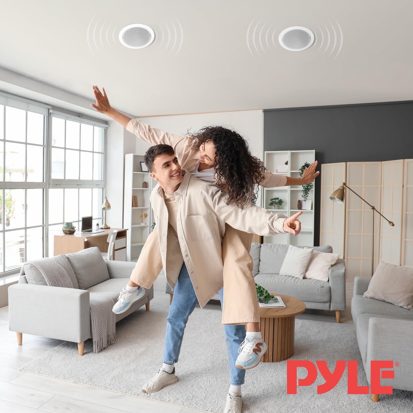 Pyle Pair 5.25” Flush Mount in-Wall in-Ceiling 2-Way Home Speaker System Spring Loaded Quick Connections Dual Polypropylene Cone Polymer Tweeter Stereo Sound 150 Watts (PDIC1651RD) White