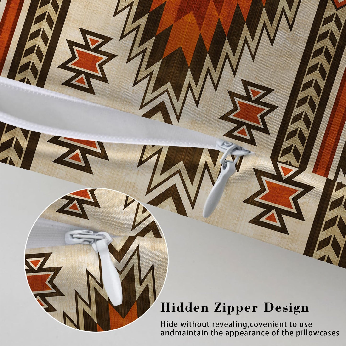 Imitation Silk Pillow Case for Hair and Skin Western Native American King Size 1 Pack Satin Pillow Cases with Zipper Super Soft Pillow Cover for Women Bed Sleeping, 20x36 Inches