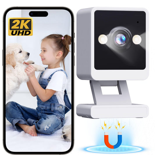 vebiliki Indoor Camera, 2K Cameras for Home Security with Color Night Vision & Siren, 2-Way Audio for Pet/Dog/Baby/Nanny, 2.4GHz WiFi Camera, Cloud & SD Card Storage, Works w/Alexa, Magnetic Base