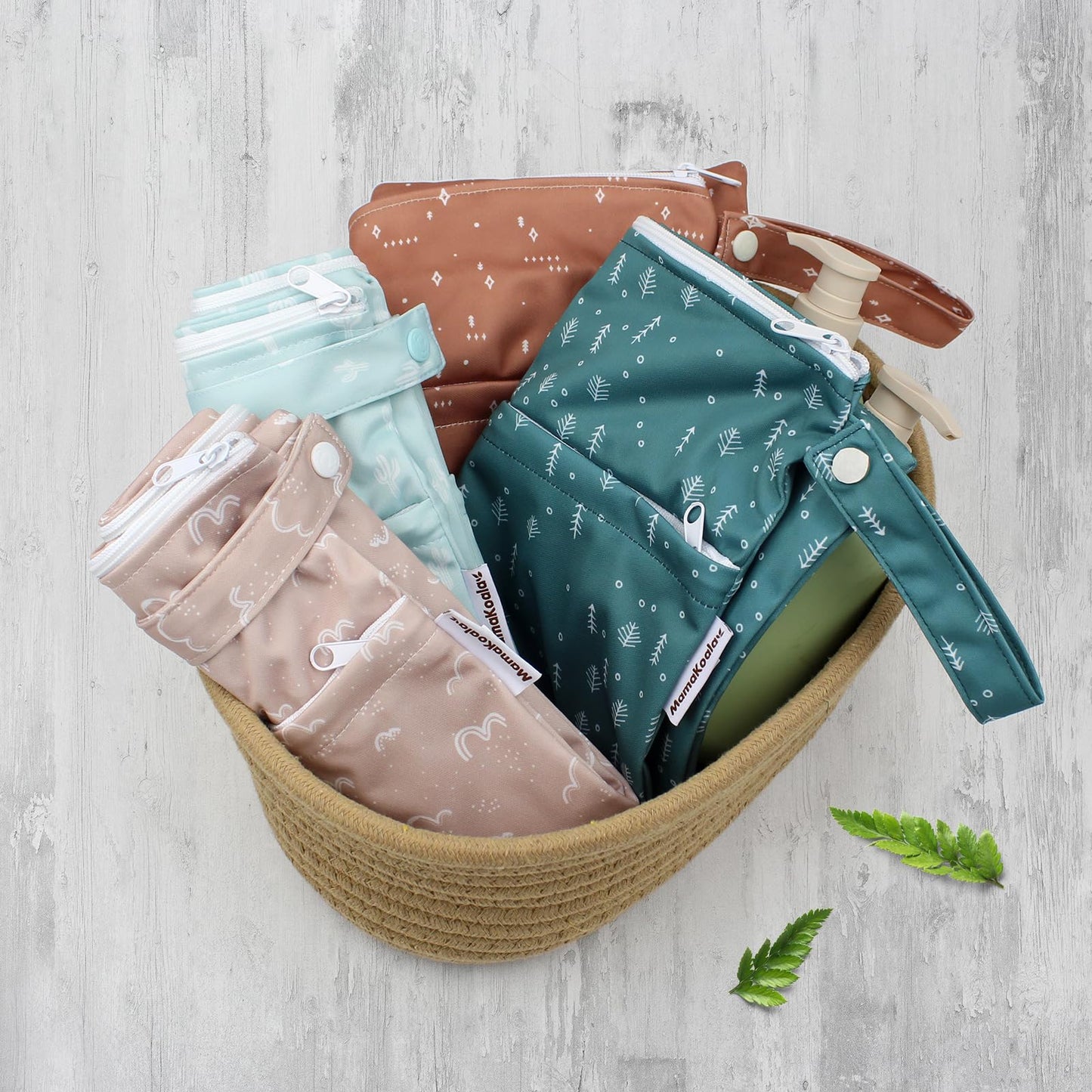 Mama Koala Waterproof Wet Dry Bags for Baby Items, Cloth Diapers, Swimsuits, Travel, Gym Clothes, Beach, Pump Parts, Toiletries, Two Zippered Pockets, 2 Pack (W016)