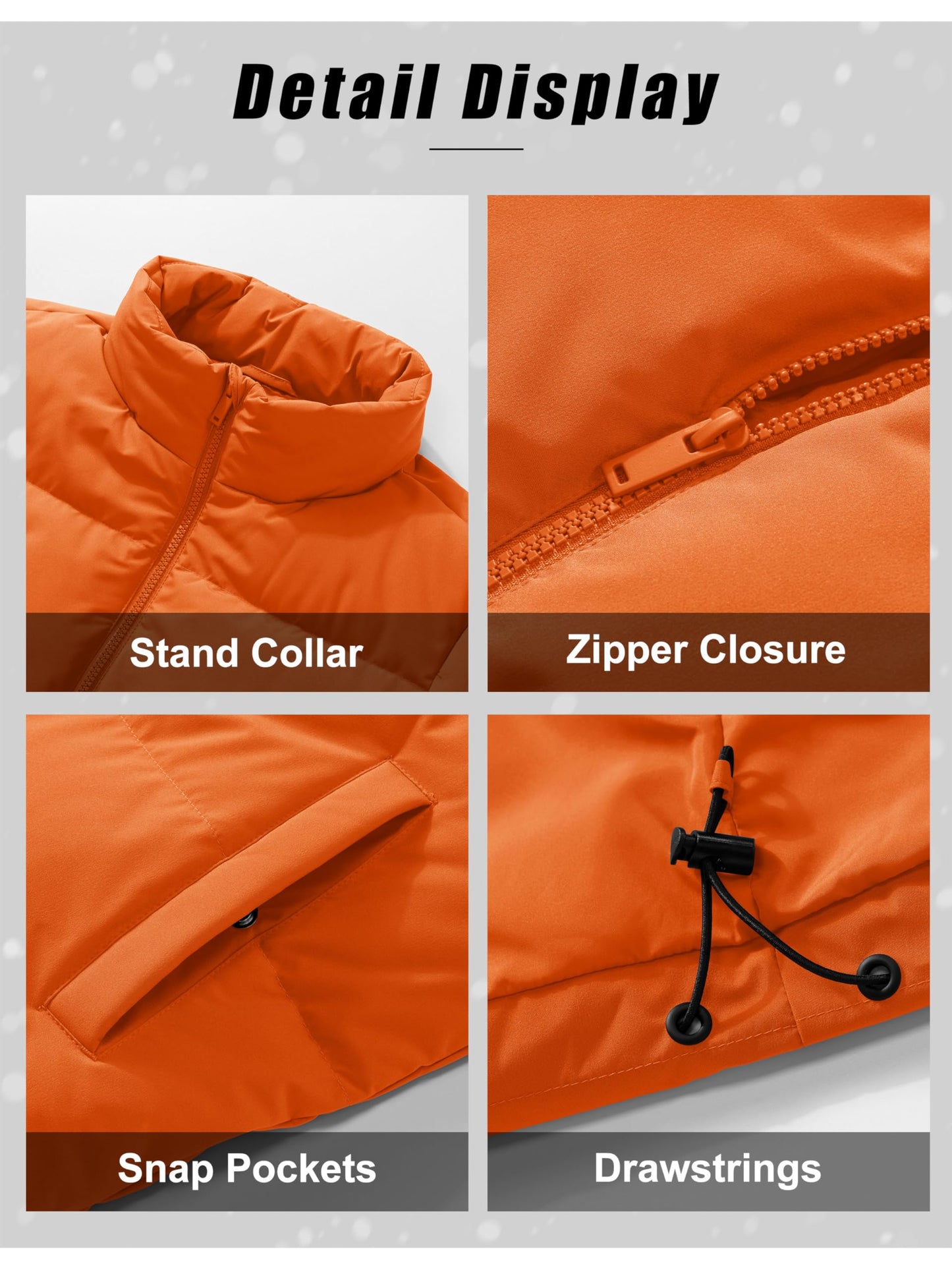 MAGCOMSEN Down Jacket Women Quilted Long Sleeve Puffer Coat Water-resistant Warm Outerwear with Pockets Orange L