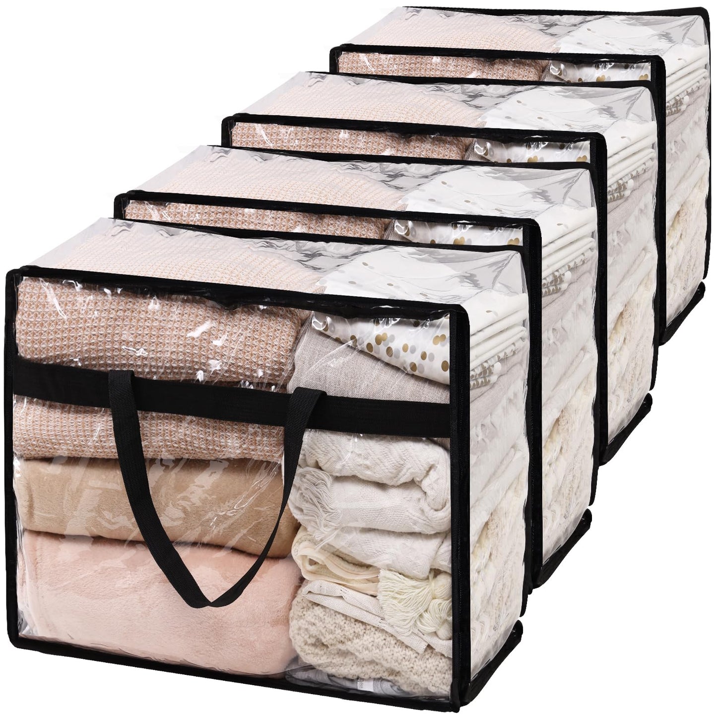 SGHUO Blanket Storage Bags 60L Extra Large Plastic Vinyl Clear Storage Bag for Clothes, Comforter, Bedding, Moving Bags with Zipper and Reinforced Handle (4pcs)