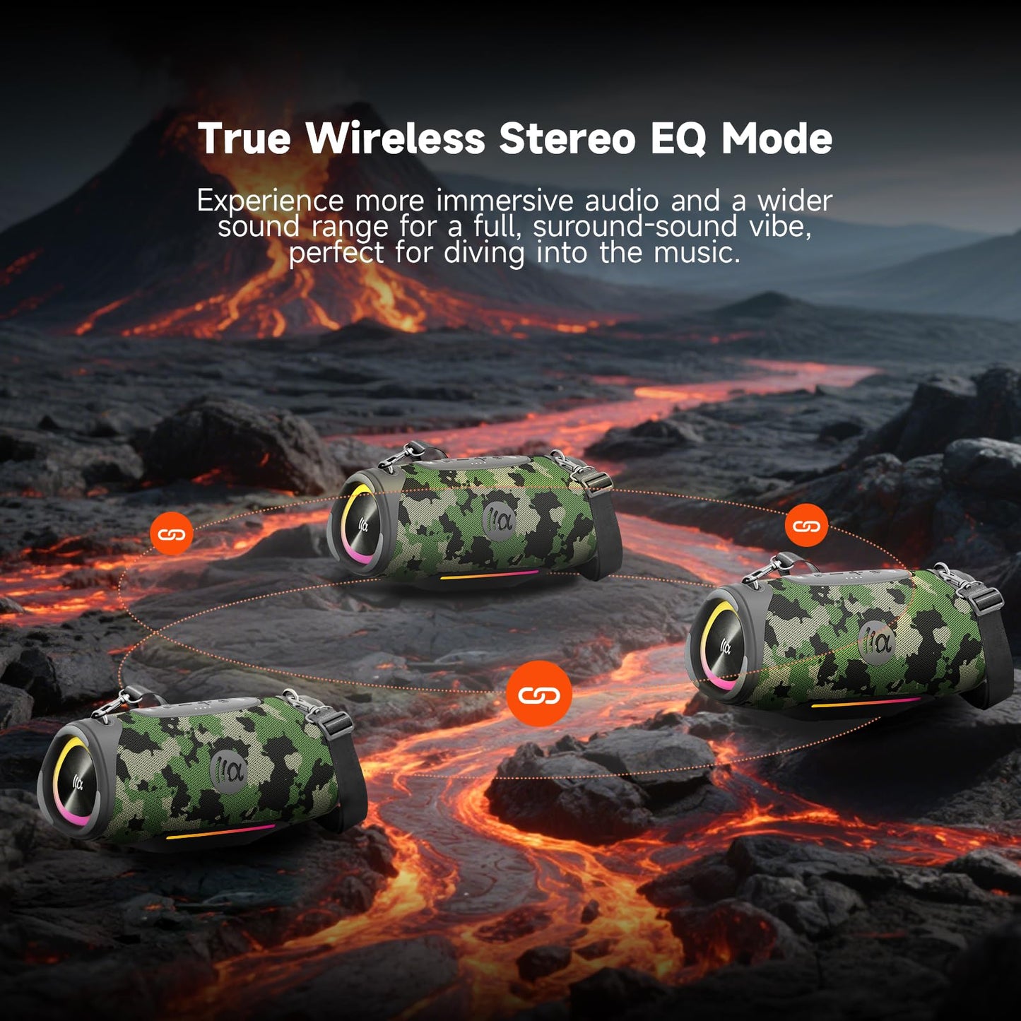 TAZATA Portable Bluetooth Speaker 80W RMS,120W Peak Loud Subwoofer Wireless Stereo with HD Sound,8H Playtime IPX7 Waterproof for Party cmaping Beach (CAMO-80W RMS/120W Peak)