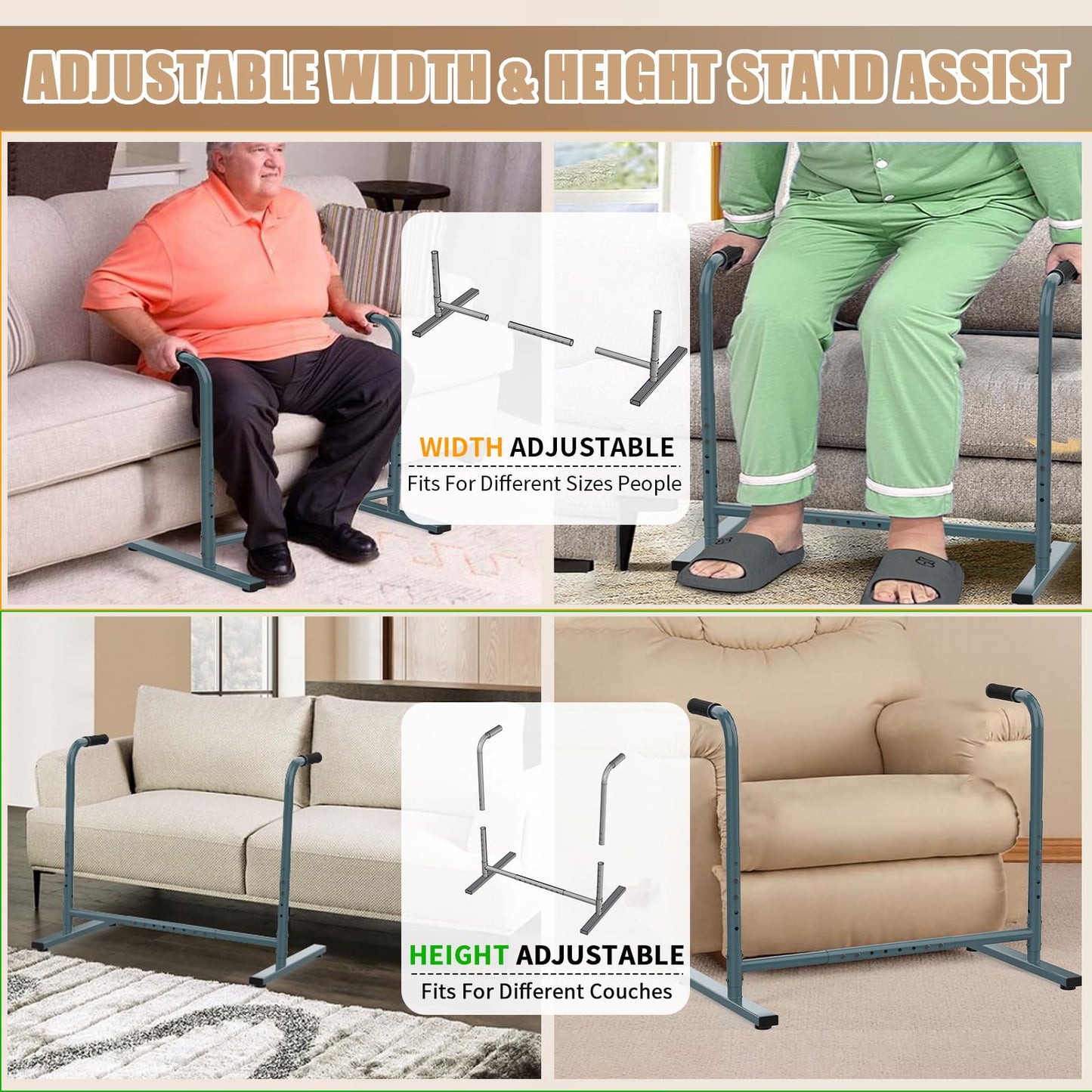 THOOUM Couch Chair Sofa Stand Assist for Seniors, Height & Width Adjustable Couch Lift Assist for Elderly Mobility Sit to Stand(300LBs Loading, Dark Gray)