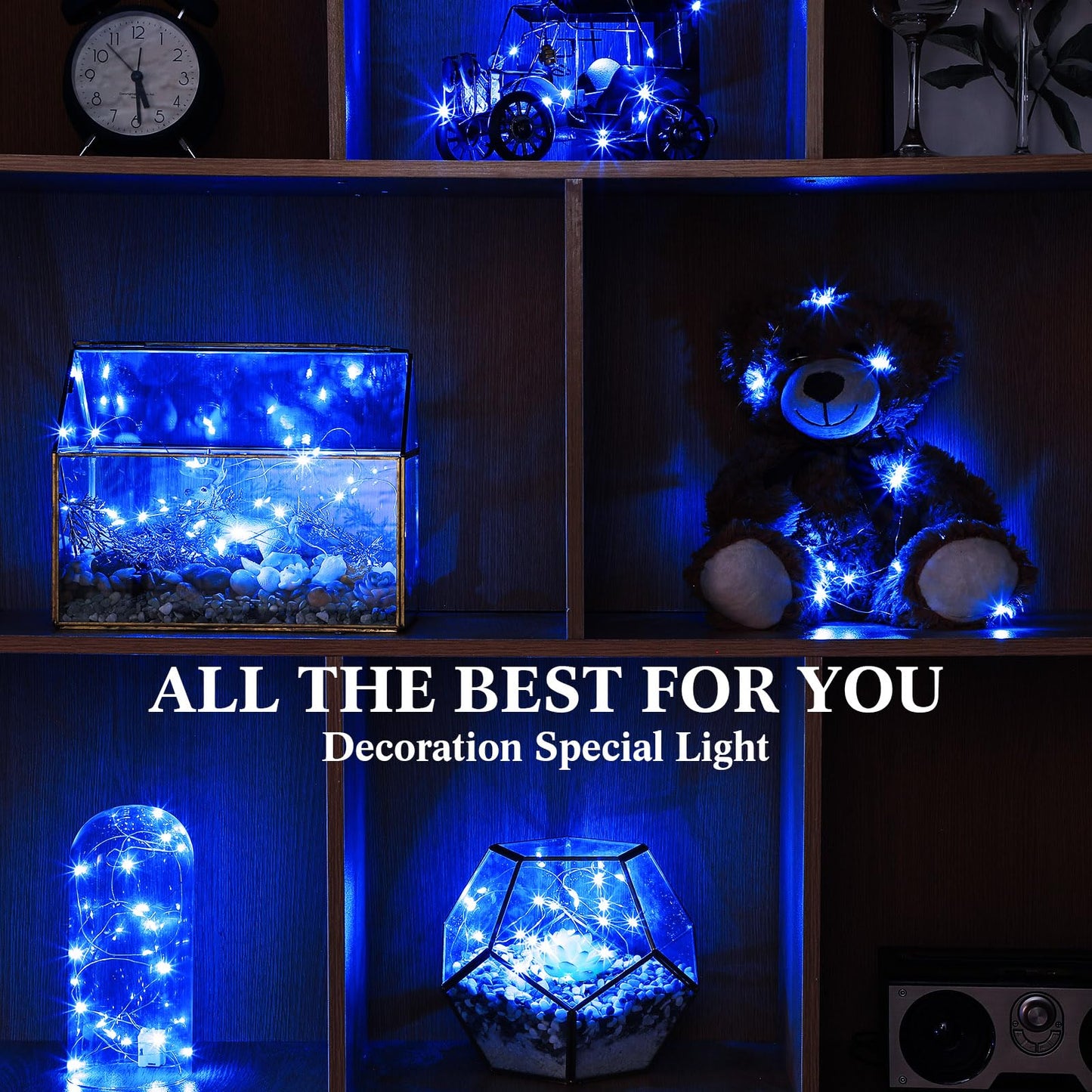 Hortsun 100 Pack Fairy Lights Battery Operated 3 Speed Modes, 7 Ft/ 2 M 20 LED Battery String Mini Waterproof Wire Twinkle Lights Party Favors for Wedding Birthday Vases Flower Decor(Blue Light)