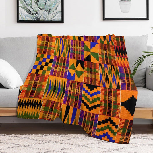 African Tribal Ethnic Kente Print Fleece Blanket, Soft Cozy Throw Blanket 50x60 Inches, Lightweight Fuzzy Comfy Flannel Blanket Warm Plush Throw Blankets for Couch, Sofa, Bed