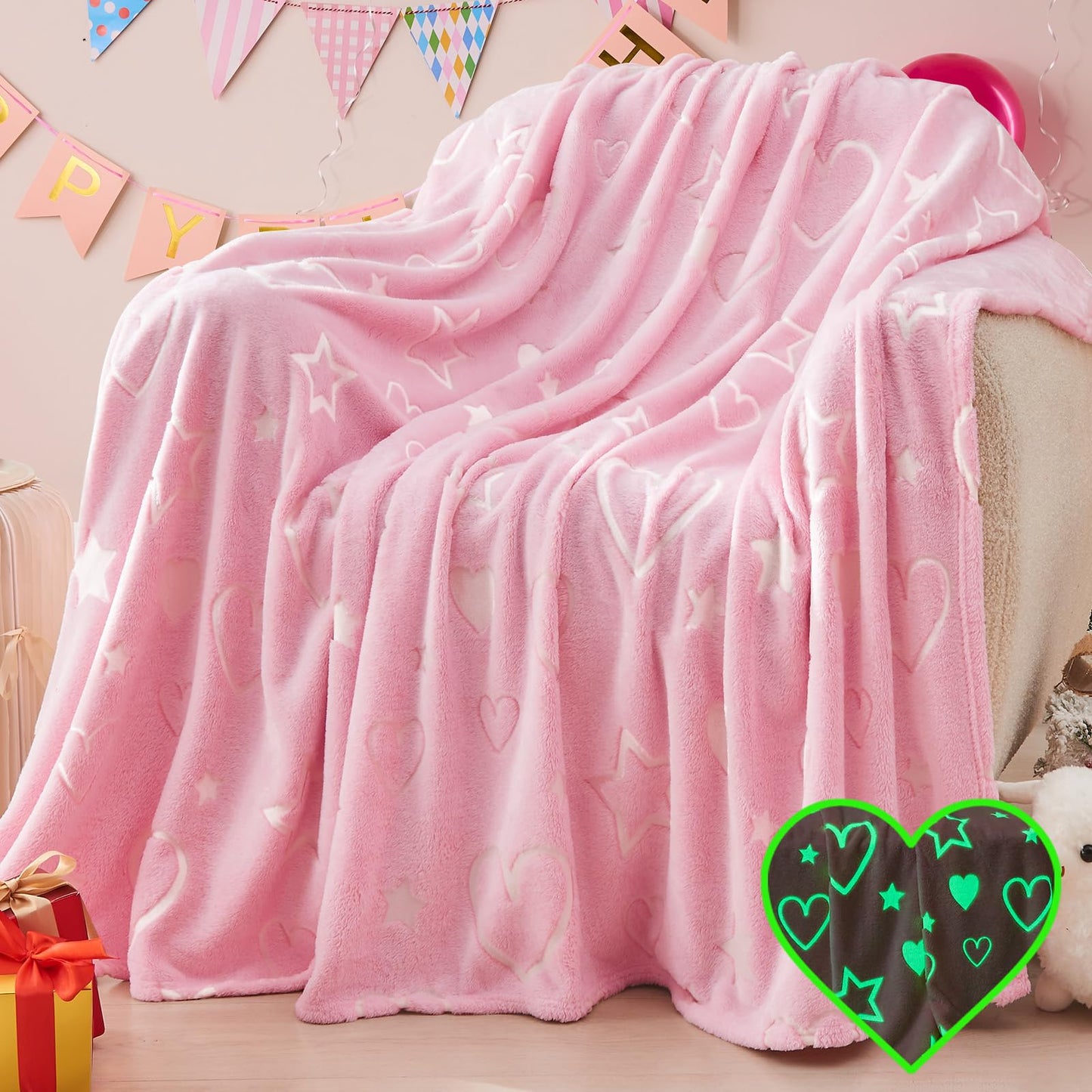 inhand Glow in The Dark Blanket Gaming Gifts for Boys Controller Kids Throw Gamer Blanket Gamer Toys for Kids Boys Game Gamepad Presents Birthday Easter Halloween Grey 50"x60"