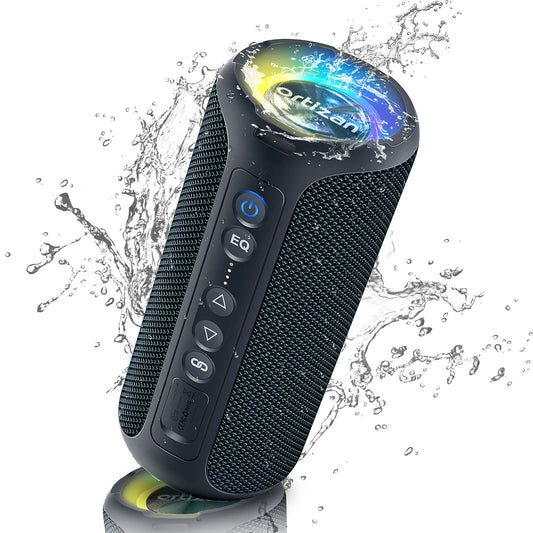 Ortizan Bluetooth Speakers, Portable Wireless Stereo Speaker - IPX7 Waterproof, 40W Loud Sound, Dual Pairing, Deep Bass, LED Light, Bluetooth 5.3, for Home/Shower/Outdoor/Beach, Gifts for Adult, Navy