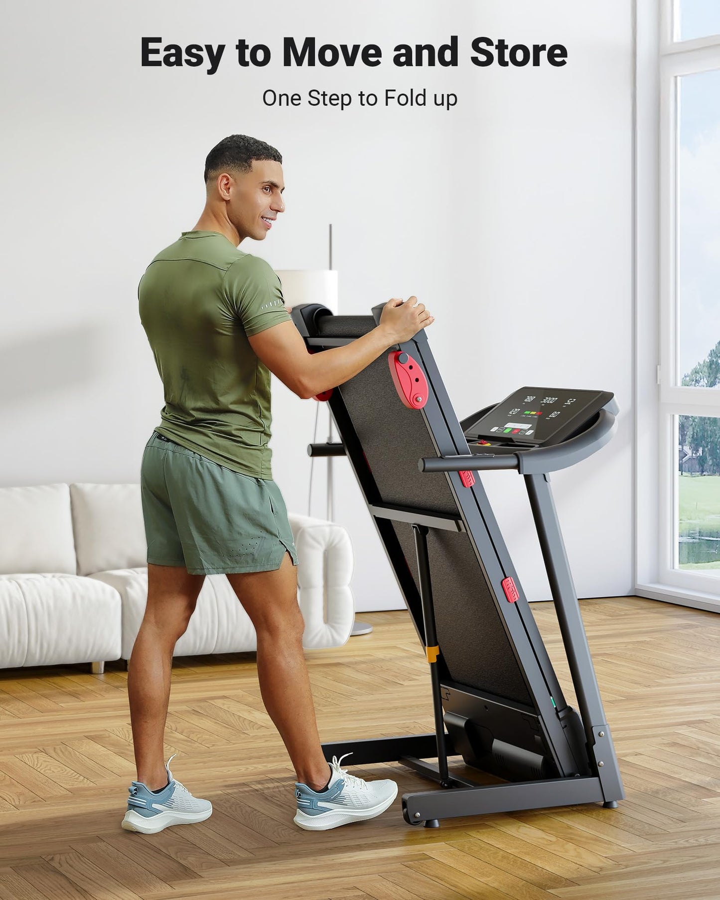 THERUN Treadmills for Home, Running Treadmill with Incline, Foldable Treadmills Heart Rate Sensors, 18″LED Display Manual Incline Adjustment, 3.0HP Treadmill for Indoor Fitness Workouts