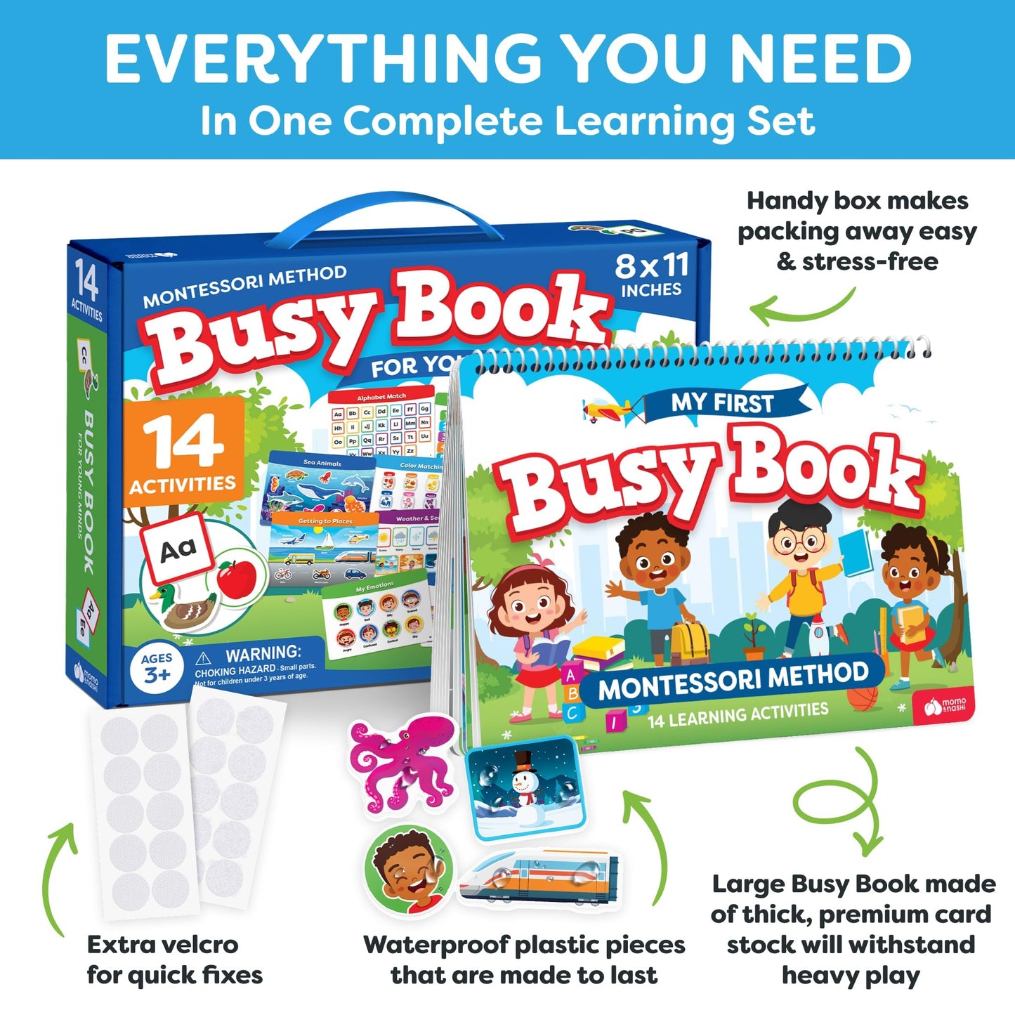 Montessori Preschool Busy Book for Toddlers Ages 3 and Up - Preassembled Preschool Learning Activities Homeschool Montessori Toys - Gifts for 3 Year Old Boys - 4 Year Old Girl Birthday - Summer Toys