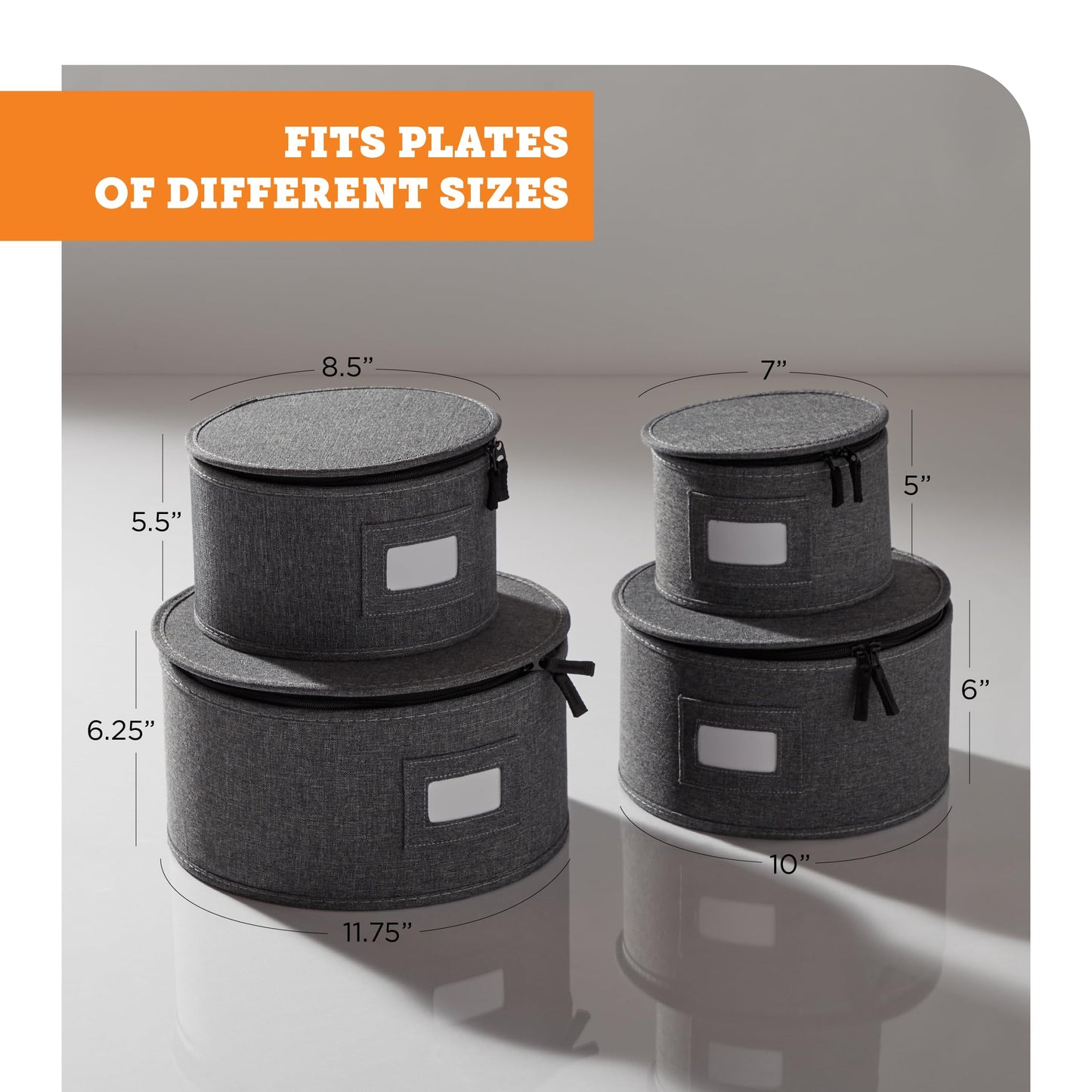 storageLAB China Storage Containers, Hard Shell Case with Felt Dividers for Charger Plates, and Dishes, Ideal for Kitchen Organization, Moving Supplies, and Fine China Storage - 4-Piece Set, Gray