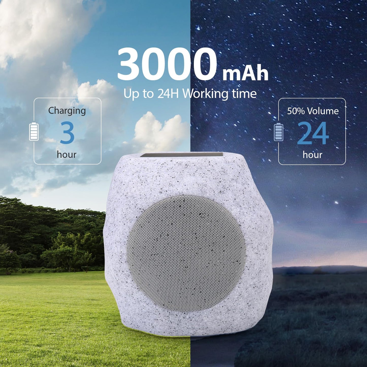 Reatsoc Outdoor Solar Rock Bluetooth Speakers with Colorful Lights, Deep Bass IPX4 Waterproof Speaker, Solar-Powered, TWS Paring, Perfect for Pool Garden and Outdoor Activities - Marble 2 Pack