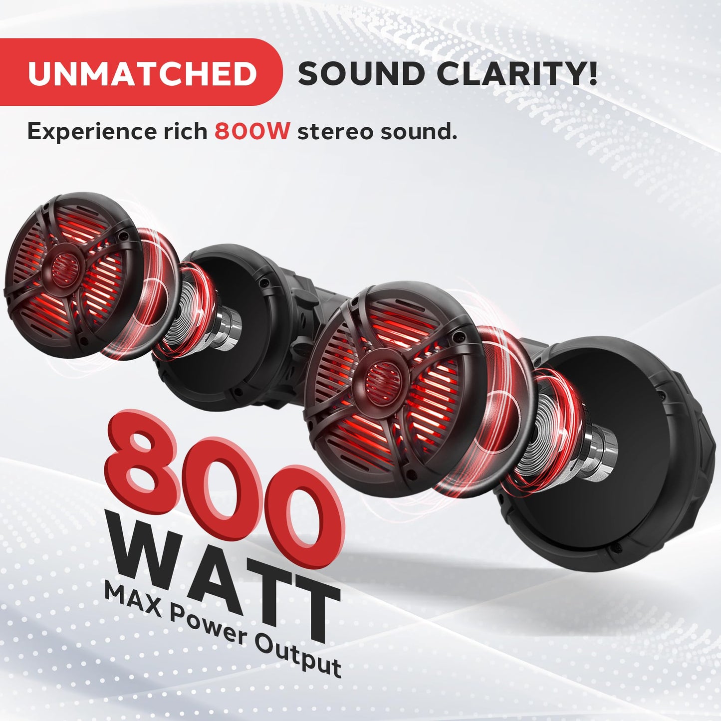 Pyle Bluetooth Speakers 800 Watt 6.5 Inch Amplified Sound System with Multi-Color LED Lights, Waterproof Marine Bluetooth Wireless Speakers with Weatherproof Design, Ideal for Outdoor and Vehicle Use