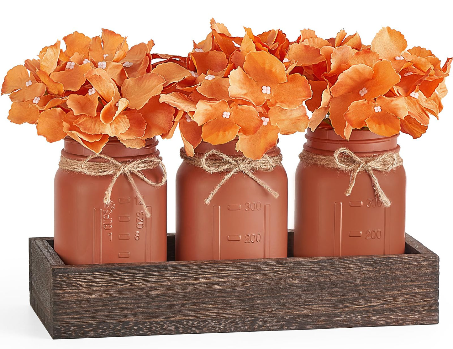 Mkono Mason Jar Centerpiece Table Decor For Dining Room Farmhouse Wood Tray With 3 Painted Jars Flowers Summer Decoration For Coffee Table Kitchen Living Room Wedding