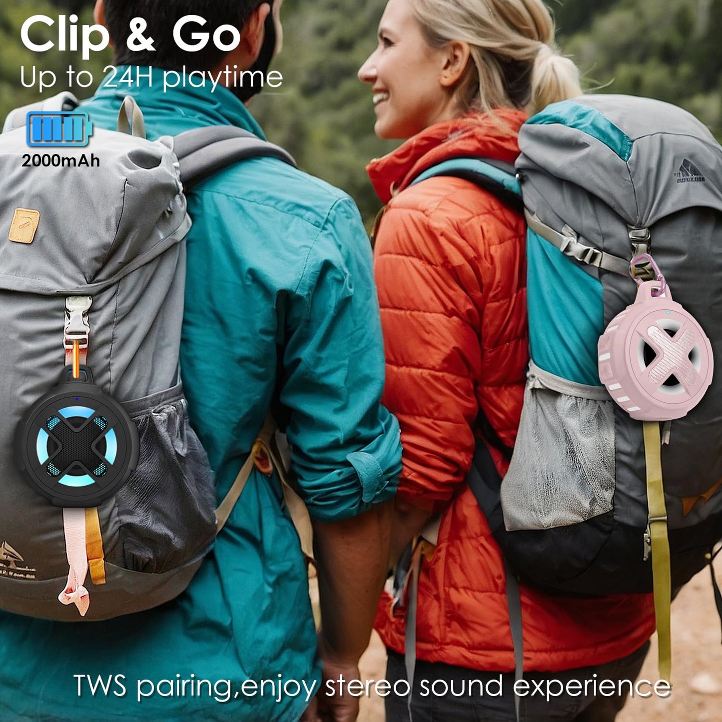 Upgraded, Portable Bluetooth Speaker, Certified IP67 Waterproof Shower Speaker, Silicone Case, 10W Powerful Bass, 24Hrs Playtime, Small, Floating, RGB Lights, Clip, for Pool Beach Kayak Travel Gifts