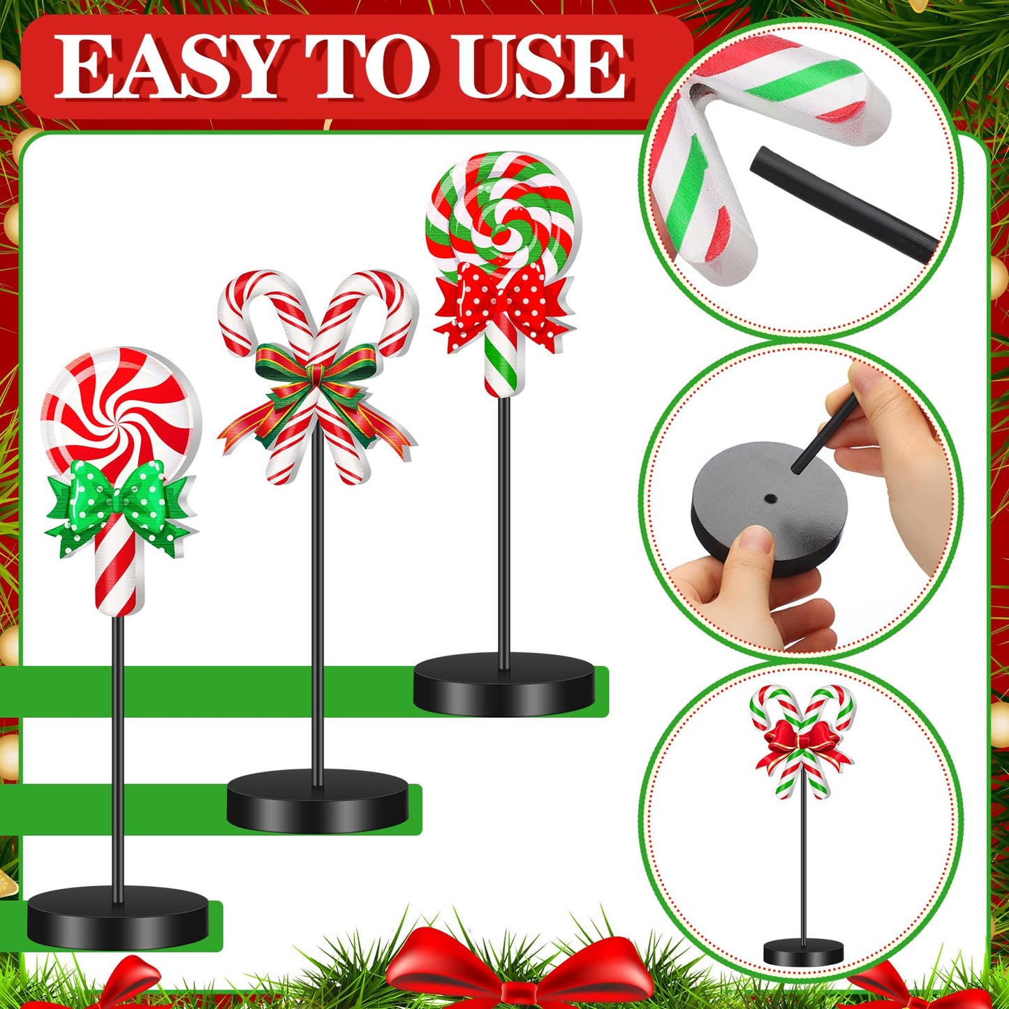 Geetery 6 Pcs Christmas Wooden Table Decor Christmas Table Centerpiece Candy Cane Themed Party Wood Decoration Rustic Farmhouse Tabletop Decoration for Home Xmas Holiday Party Kitchen Decor