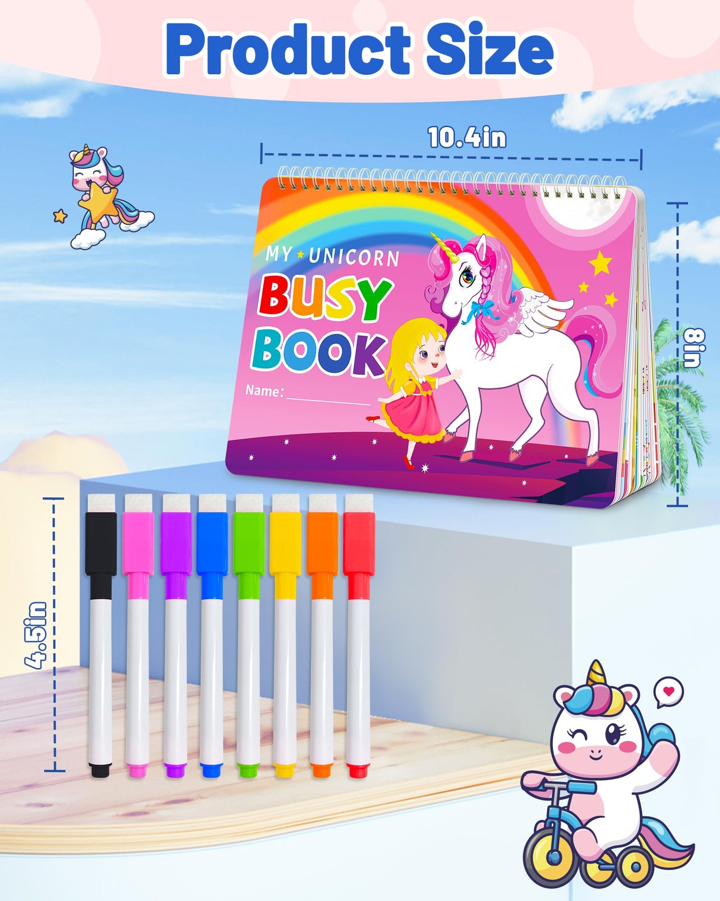 Unicorn Busy Book for Toddlers 3-5, Preschool Toddler Learning Activities Book, Educational Montessori Toys for 3 4 5 Year Old Girl Gifts, Busy Board Sticker Book for Toddler Travel Toys Workbook