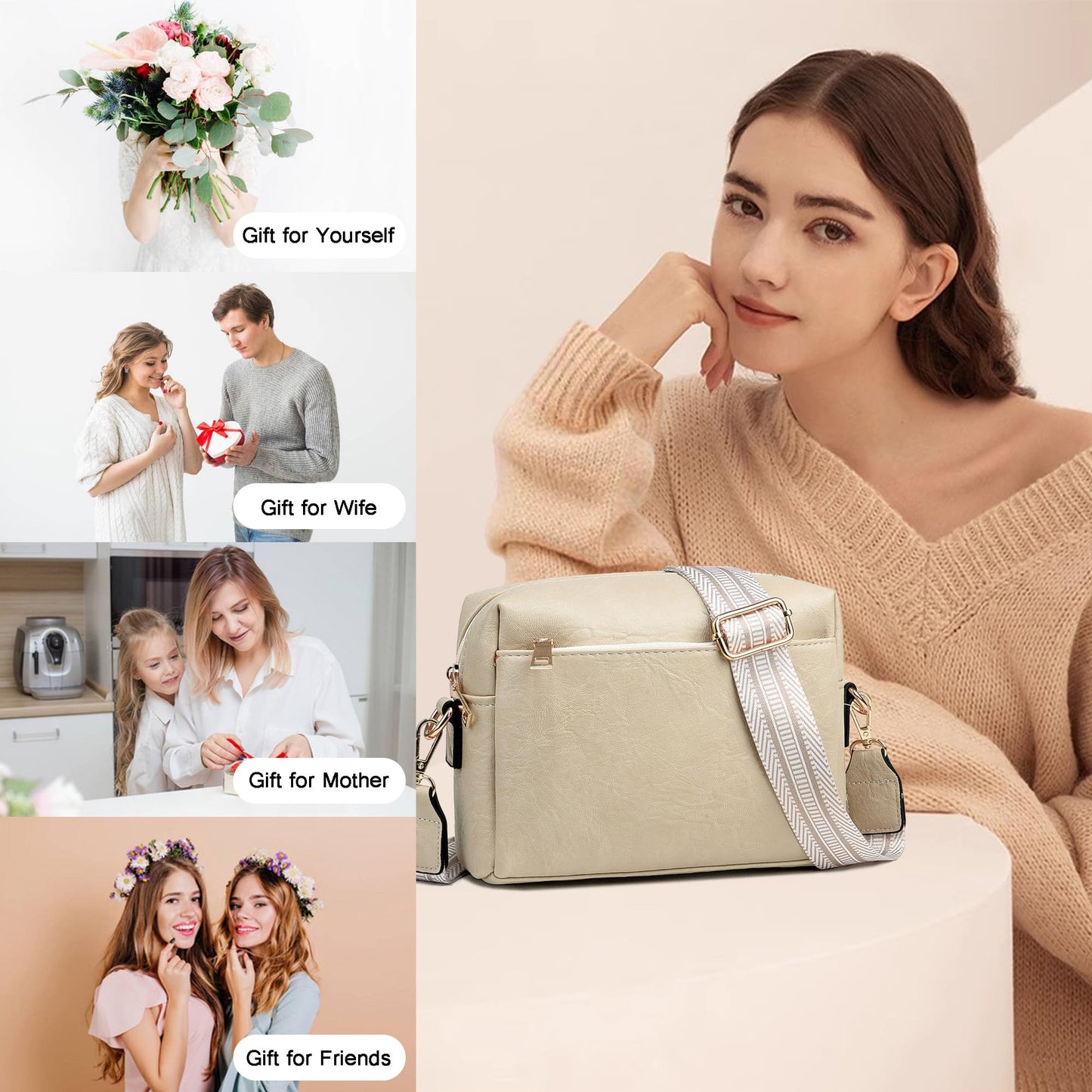 COCIFER Crossbody Bags for Women Purses Women's Shoulder Handbags Satchel Small Vegan Leather Cross Body Purse Wallet (N Beige)