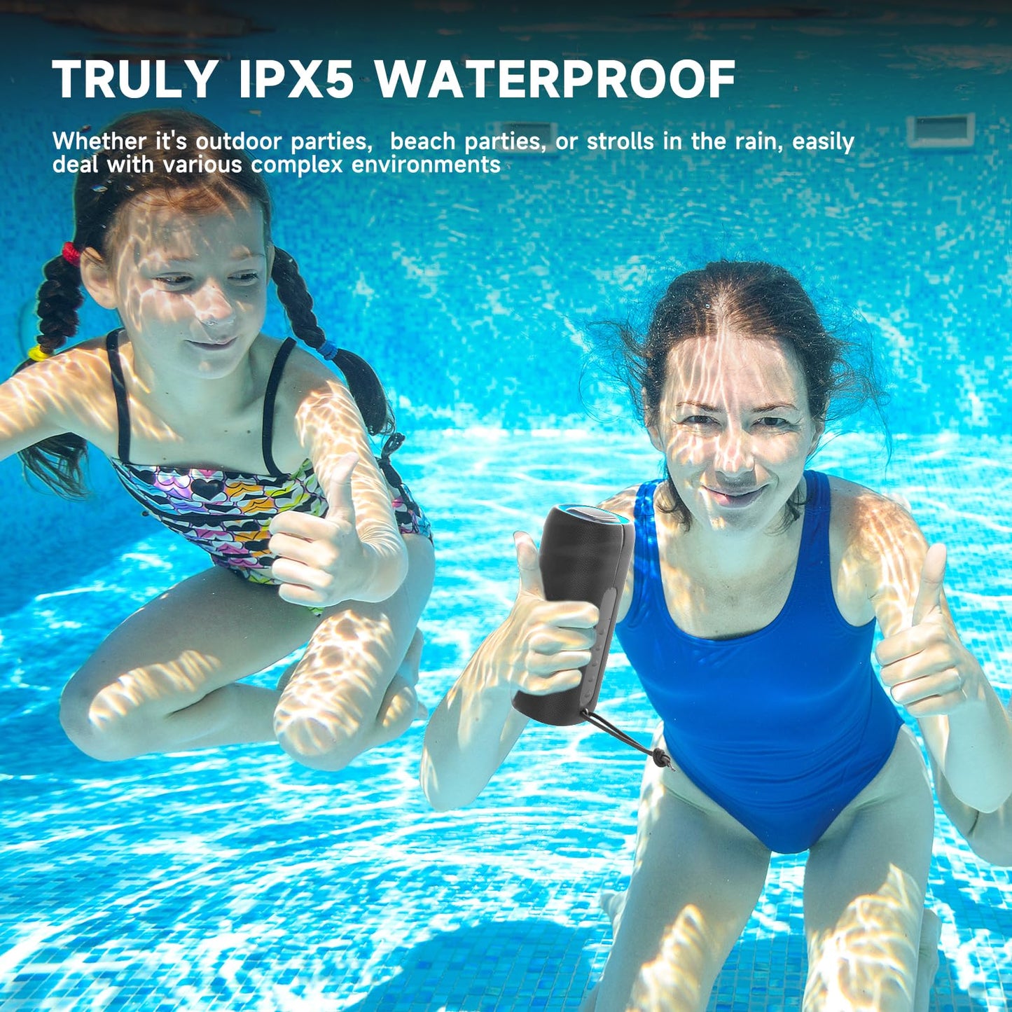 PEICHENG Bluetooth Speaker, Portable Wireless Clear Loud Stereo Sound IPX5 Waterproof with RGB Lights BT5.3 Long Playtime TWS Pairing,for Home Party Outdoor Beach,Great Gift Choice (Black)