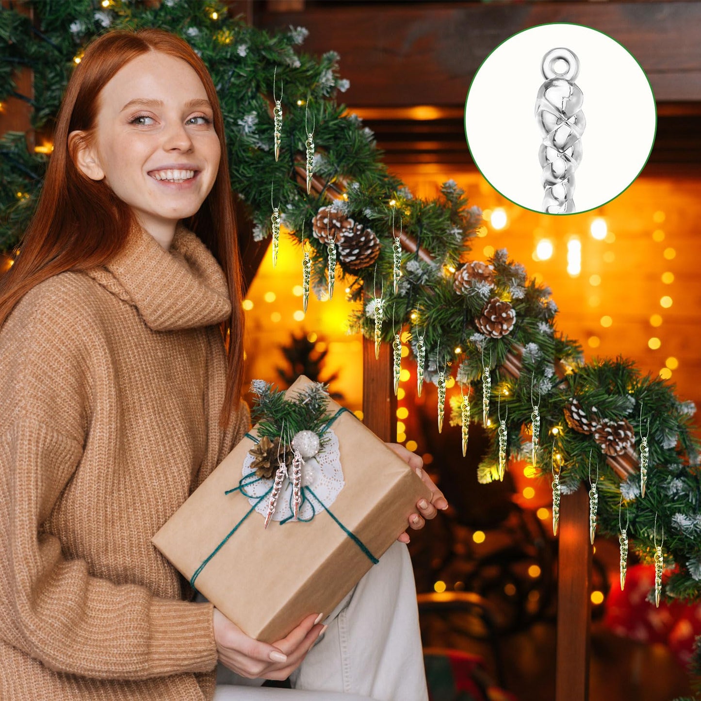 Cinnvoice 36 Pcs Christmas Tree Icicle Ornaments Mini Clear Plastic Icicle Christmas Decoration Crystal Hanging Icicles Ornaments for Xmas Tree Winter Wedding Party Decor(Transparent)