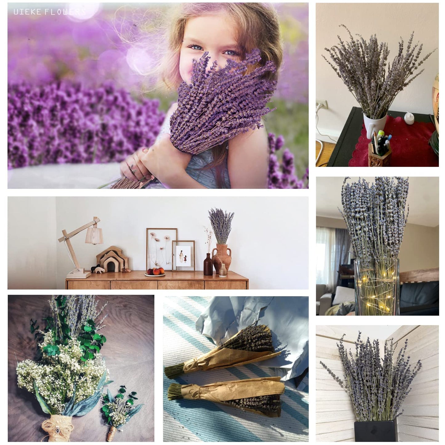 Dried Lavender Bundles, Uieke Natural Dried Lavender Flowers 280-300 Stems 16“ for Home Weeding Decoration Flower Arrangements Home Fragrance 2 Bundles