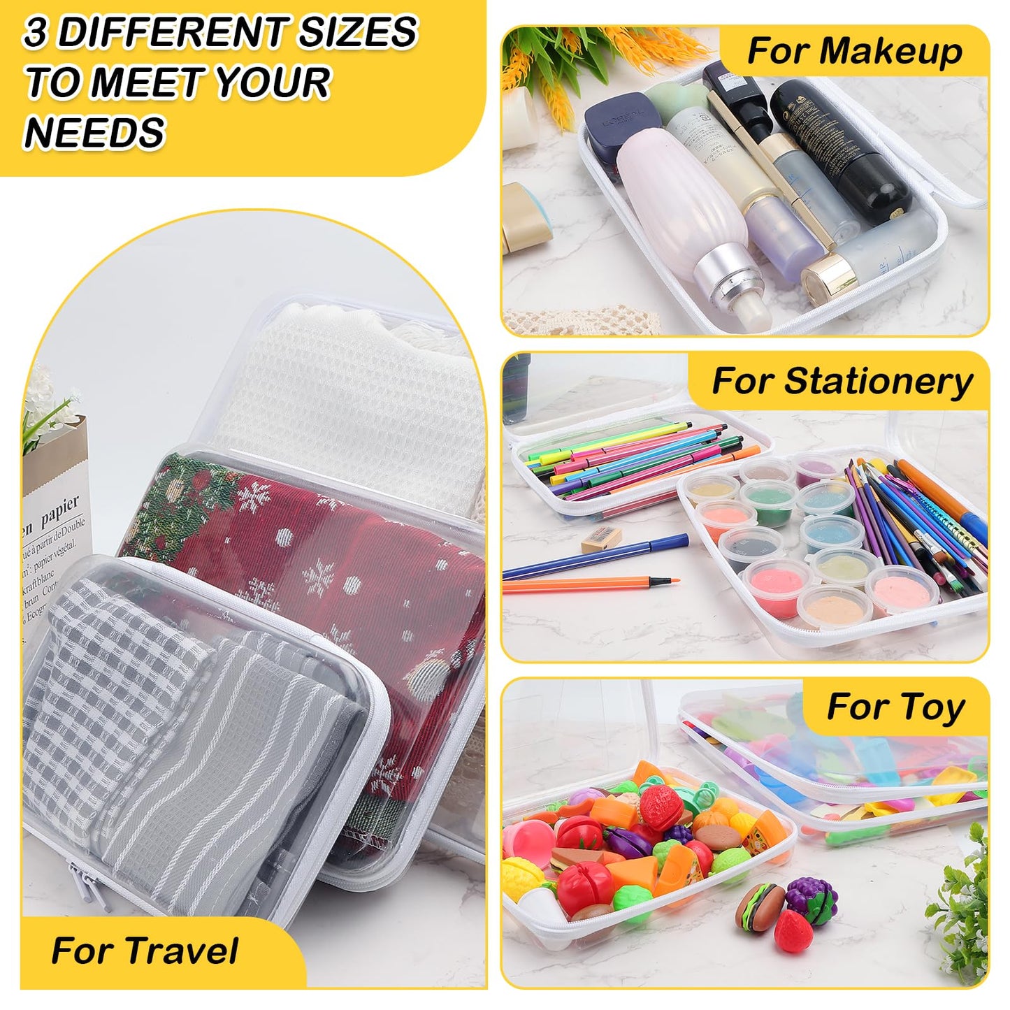 AOBOPLE Clear Hard Shell Zipper Case,Large Toy Storage Bags,Reusable Hard Shell Plastic Board Game Storage,Clear Zipper Case Travel Waterproof Organizer Bags for Snacks Toy Intimate