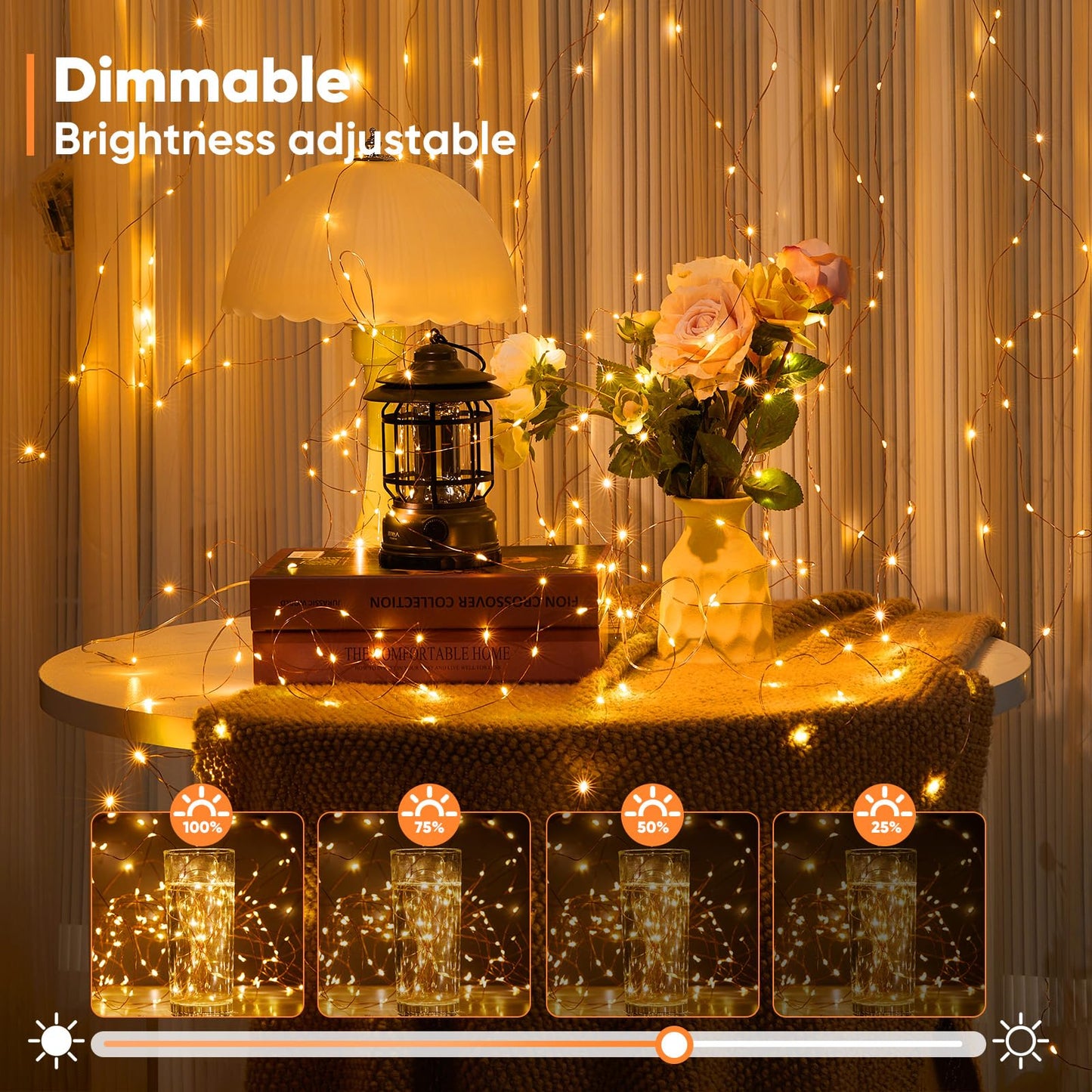 Ariceleo 1 Pack 65.6 Ft. Battery Operated Outdoor String Lights with Remote & Timer, LED Warm White Fairy Lights, Waterproof Twinkle Lights for Bedroom, Dorm, Mason Jar, Wedding, Party, Christmas