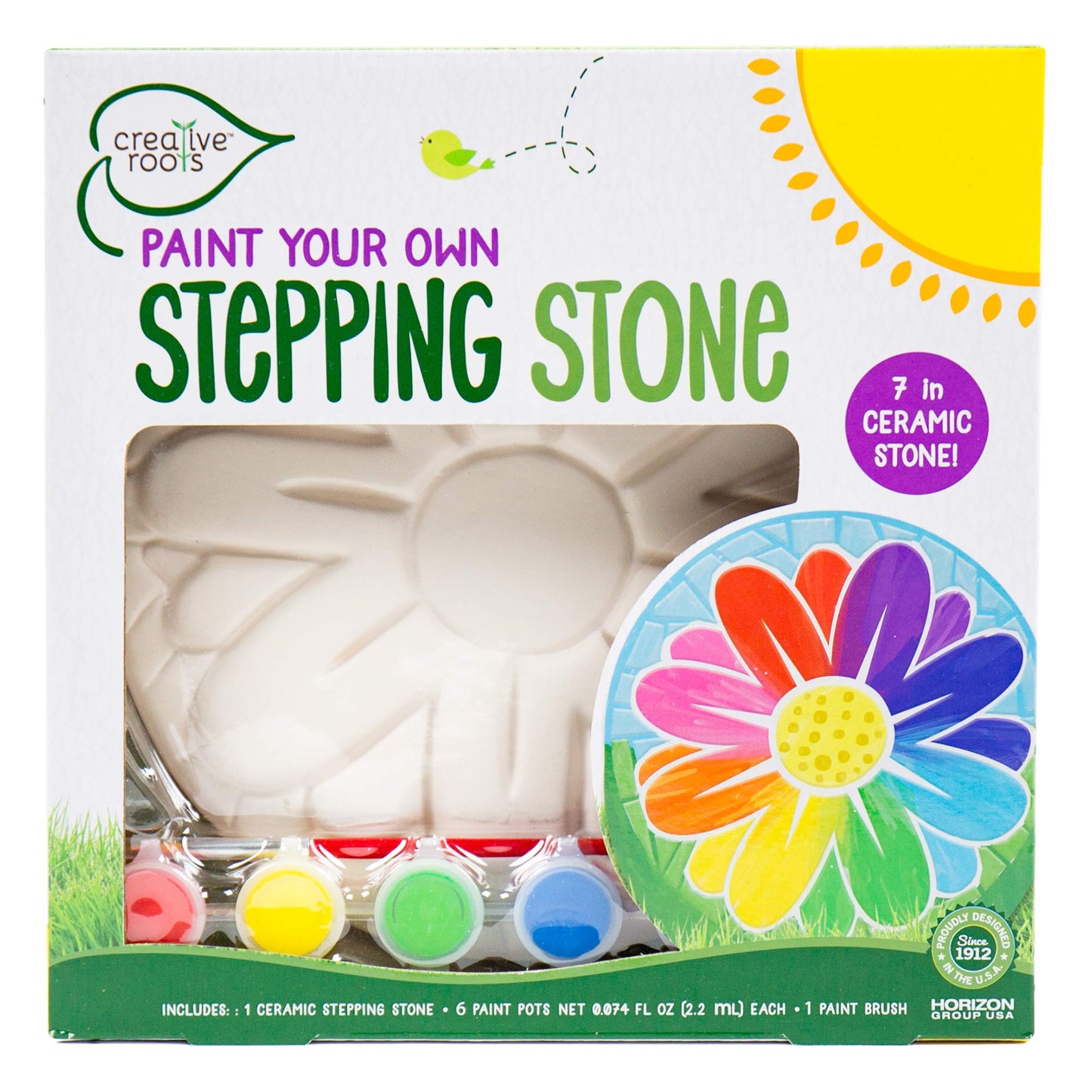 Creative Roots Mosaic Sun Stepping Stone Kit, Includes 7-Inch Ceramic Stepping Stone & 6 Vibrant Paints, DIY Garden Stone for Kids Ages 6+