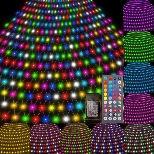 Color Changing Net Lights with 44 Keys Remote, Christmas Outdoor Mesh Lights, 14.8x4.9 ft 240 LED RGB Net String Lights Connectable Plug in Waterproof for Christmas Halloween Decor