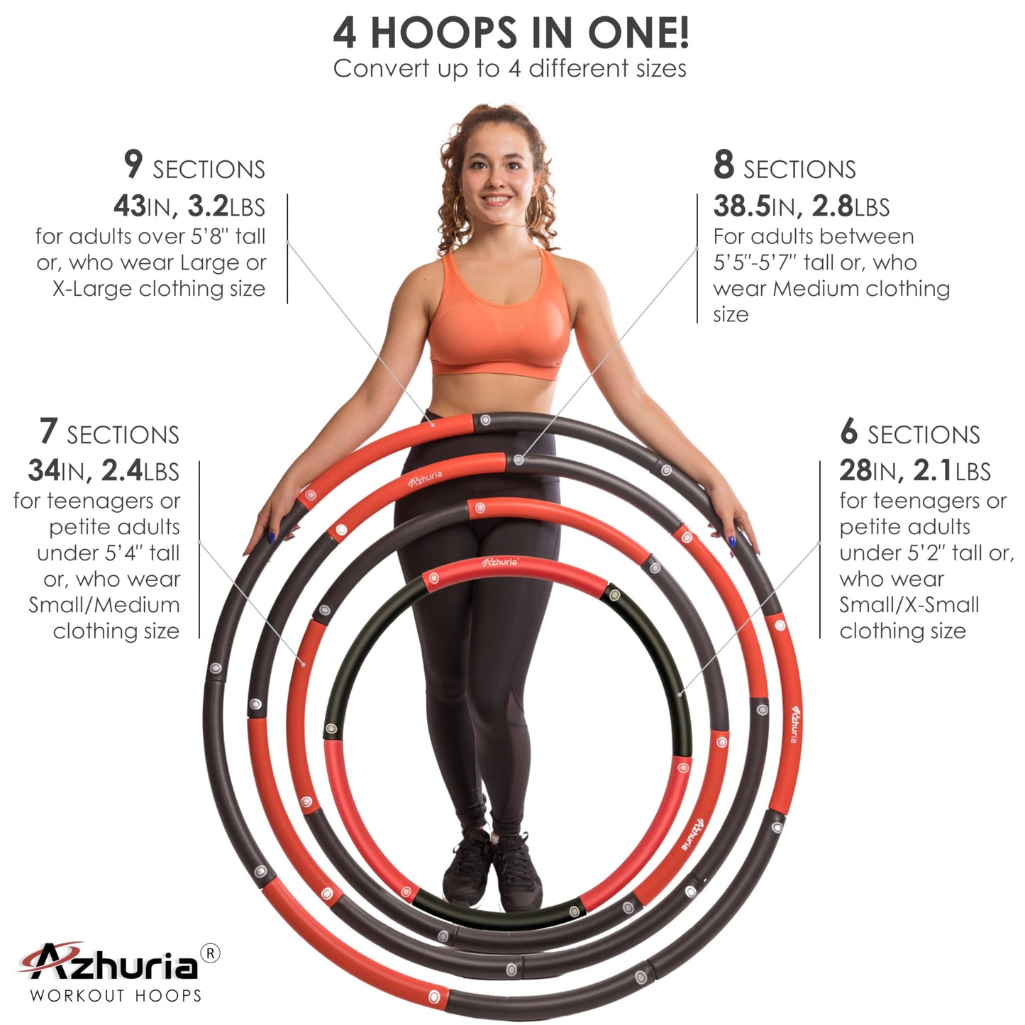 Weighted Hula Hoop Plus Size | 3.2lb weight, 43in diameter | Extra Large Hula Hoop for Adults Weight Loss | Easy to Spin, Soft Padding | Exercise Hoop for Beginners & Advanced Hoopers (Red, Black)