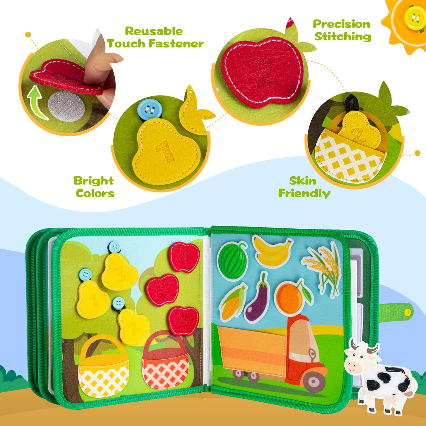 Quanquer Farm Busy Book With Talking Flash Cards for Toddlers 1-3 - Montessori Busy Board for Boy Girl Birthday Gift - Learning Educational Toys with 224 Sight Words - Airplane Car Toddler Travel Toys