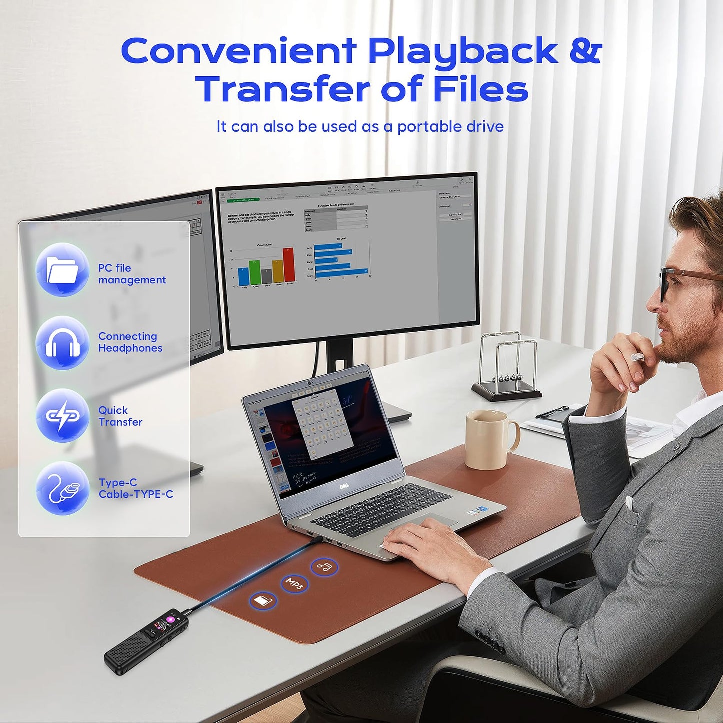 64GB Voice Recorder - Upgraded Digital Voice Activated Recorder with AI Noise Reduction Technology, Dictaphone Tape Recording Device with Playback for Lectures Meetings/Classes/Interview