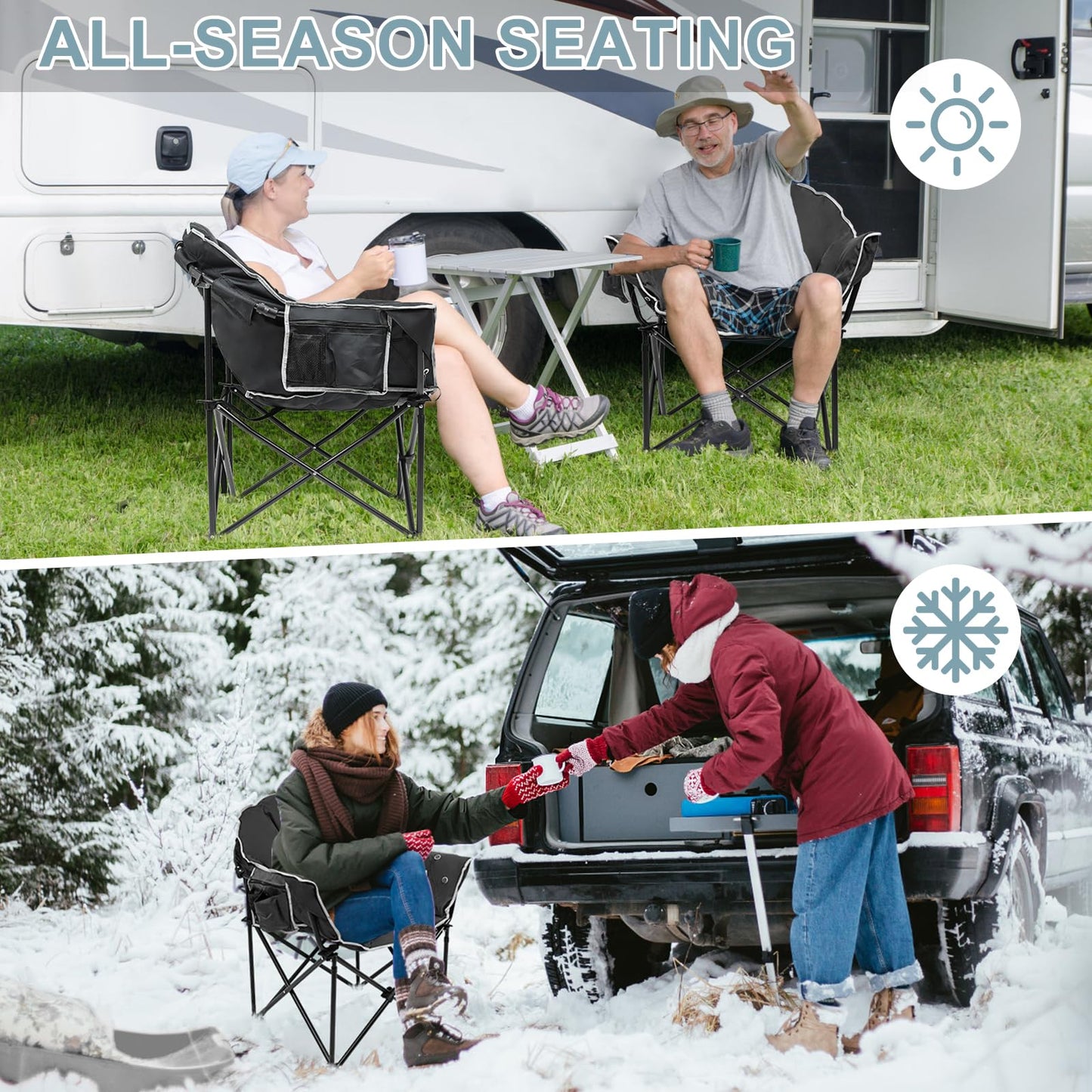 MOPHOTO Heated Camping Chair, Portable Heated Camping Chairs Outdoor, Padded Oversized Heated Folding Chairs Outdoor Sports, Heating Lawn Chair Patio Lounge Chairs for Adults