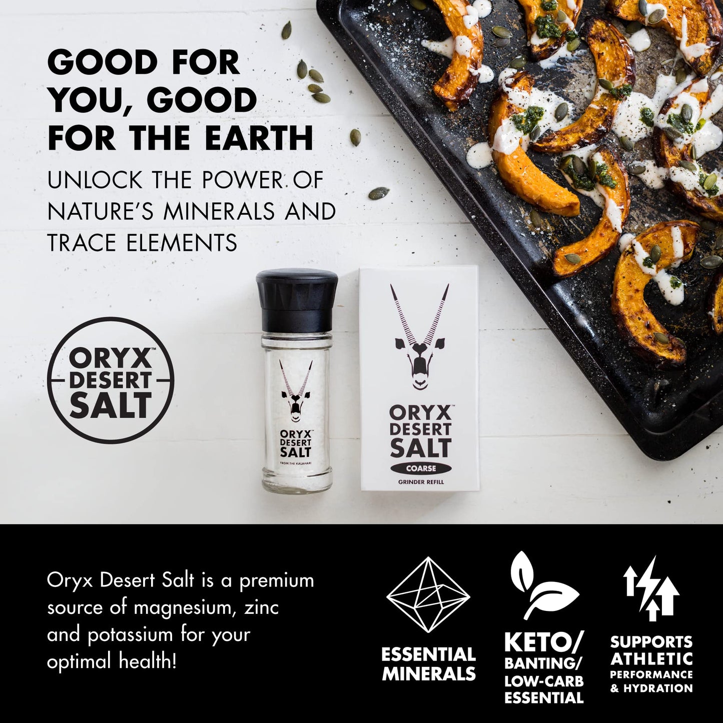 Oryx Desert Salt Grinder - 6 Pack - 3.52oz - Refillable, Reusable +20x Ceramic Salt Grinder with Oryx Desert Salt, Naturally Organic, Kosher - Alternative to Sea Salt, Himalayan & Rock Salt - Kitchen Essential